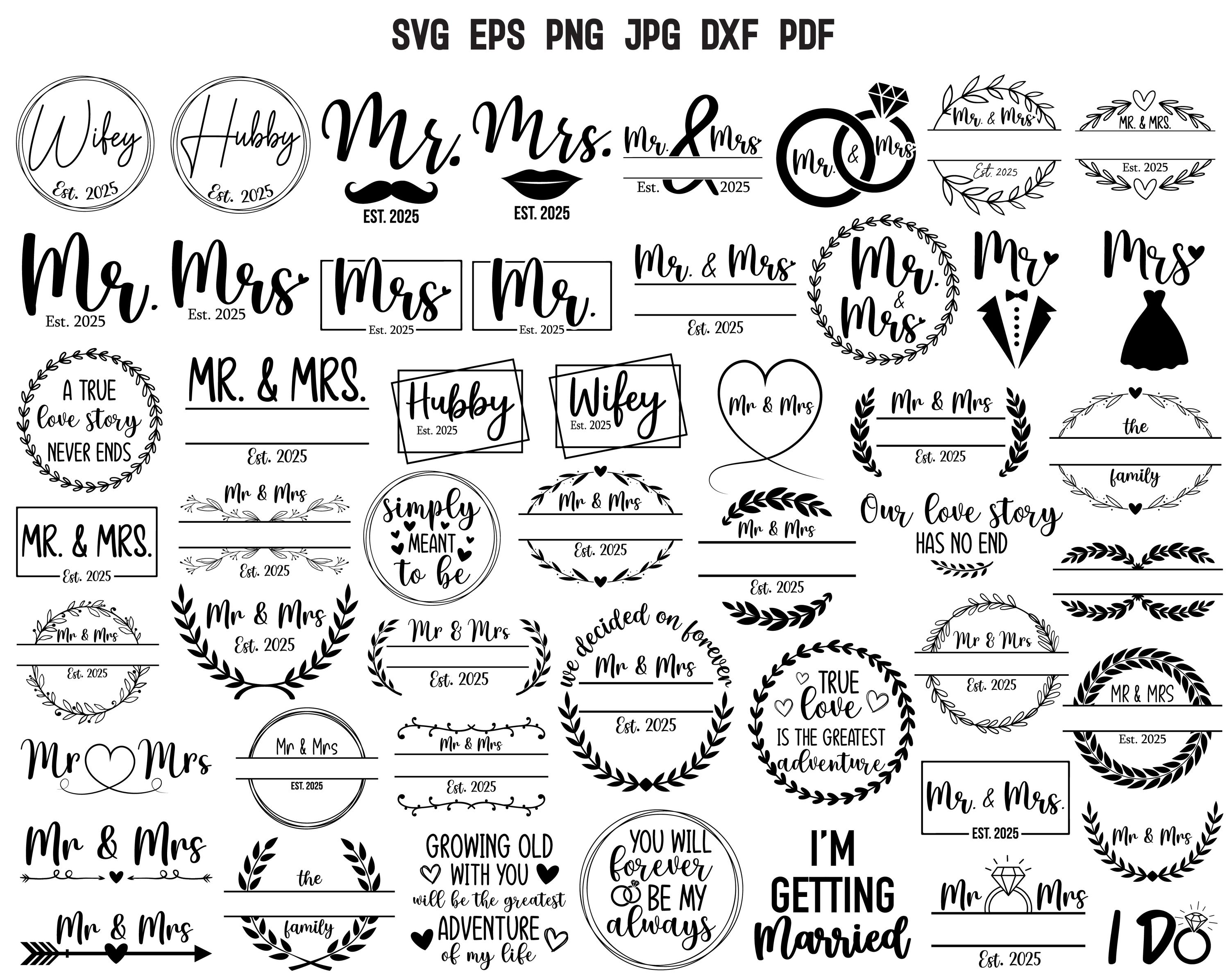Mr Mrs 2025 SVG | Wedding SVG | Wedding Split Monogram | Wedding Decor | Groom Bride SVG | Hand Lettered Mr Mrs Svg | Marriage Svg | Cricut