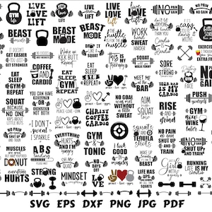 Pakiet Svg siłowni Trening Svg Fitness Svg Cytaty siłowni Svg Plik cięcia siłowni Koszulka siłowni Svg Motywacja siłowni Svg Dopasowanie Svg siłownia Cricut Clipart do wydrukowania PNG