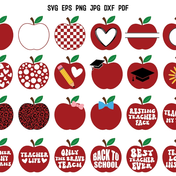 Apple SVG | School SVG | Teacher SVG | Apple Monogram | Apple Cut File | Apple Clipart | Apple Cricut | Teacher Quote T shirt Printable Png