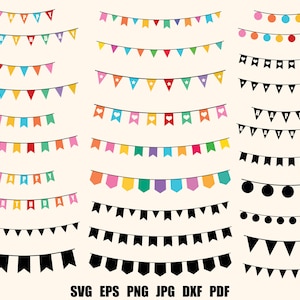 Wimpelkette Geburtstag SVG PNG Clipart Wimpelkette Banner SVG Happy Birthday Banner SVG Geburtstagsparty Wimpelkette SVG Silhouette Girlande