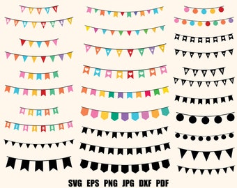 Bunting Birthday SVG PNG Clipart Bunting Banner Svg Happy Birthday Banner Svg Birthday Party Bunting SVG Silhouette Garland Svg Flag Decor