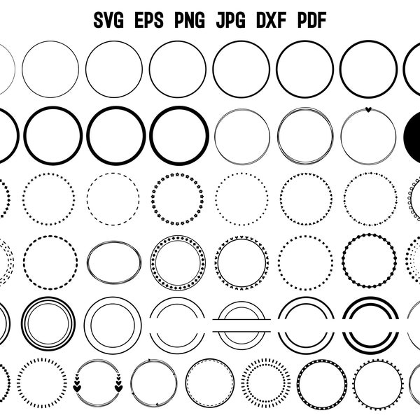 Marco de círculo SVG / Marco de doble círculo SVG / Círculo SVG / Marco redondo Svg / Círculo de garabato Svg / Marco Svg / Marco de círculo decoración boda