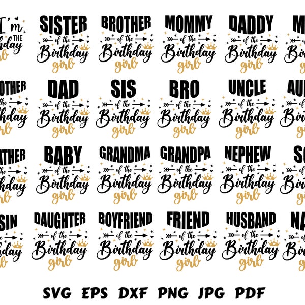 Birthday Girl Svg Birthday Family Svg Mom Dad Bro Sis Friend Svg Birthday Party Svg Birthday Clipart It's my birthday Svg Birthday Squad Svg