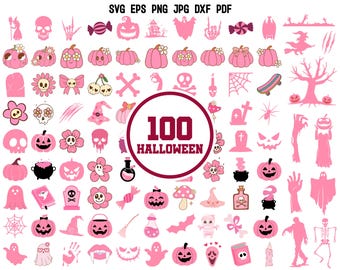 SVG de Halloween rosa / Archivo de corte SVG de Halloween / Clipart de Halloween / Cricut de Halloween lindo / Svg de Halloween retro / PNG de sublimación de Halloween
