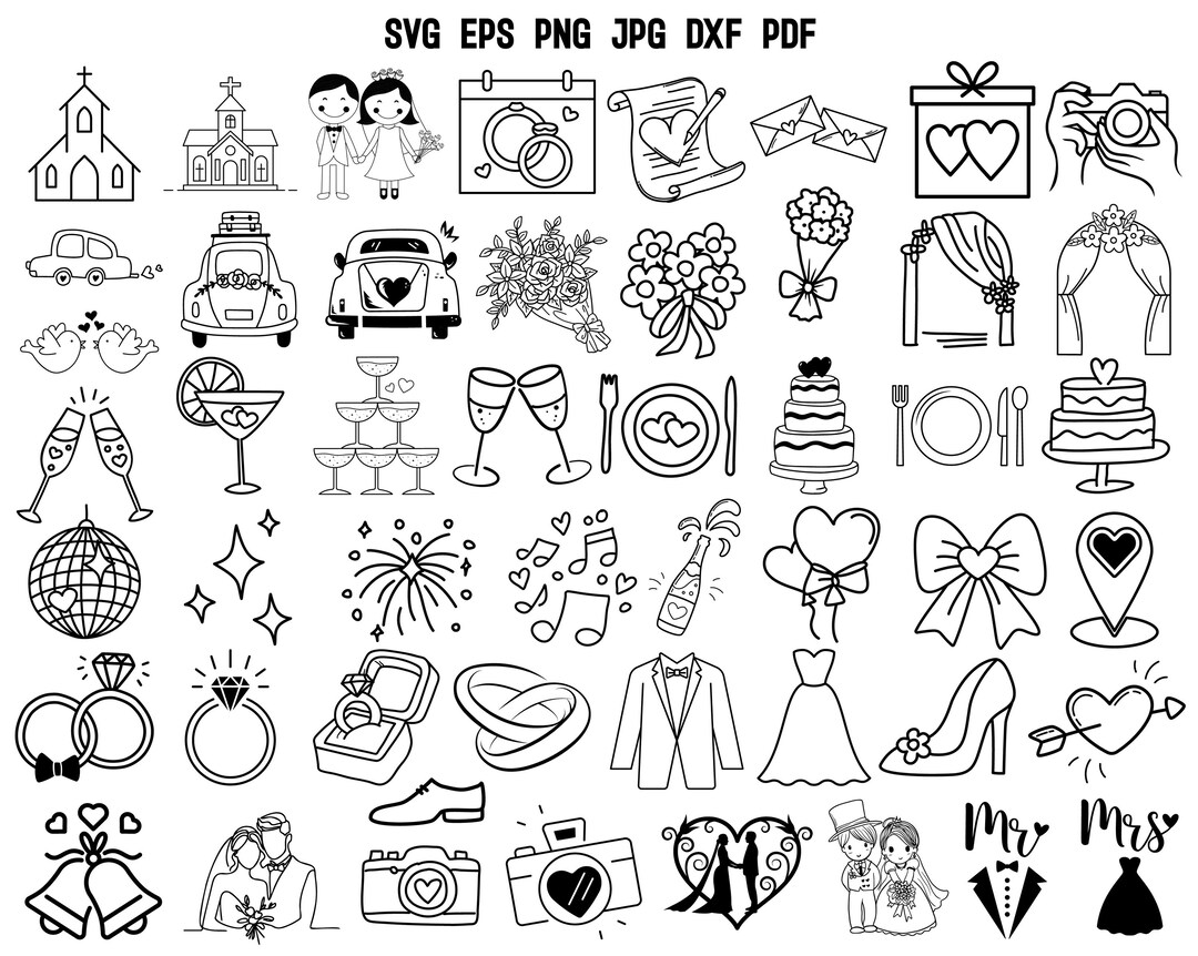 Hand Drawn Wedding Icons SVG | Wedding SVG | Wedding Timeline SVG ...