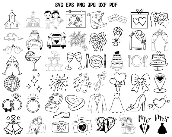 Hand drawn Wedding Icons SVG | Wedding SVG | Wedding Timeline SVG | Line Art Wedding Icons | Wedding Decor | Wedding Illustrations | Cricut