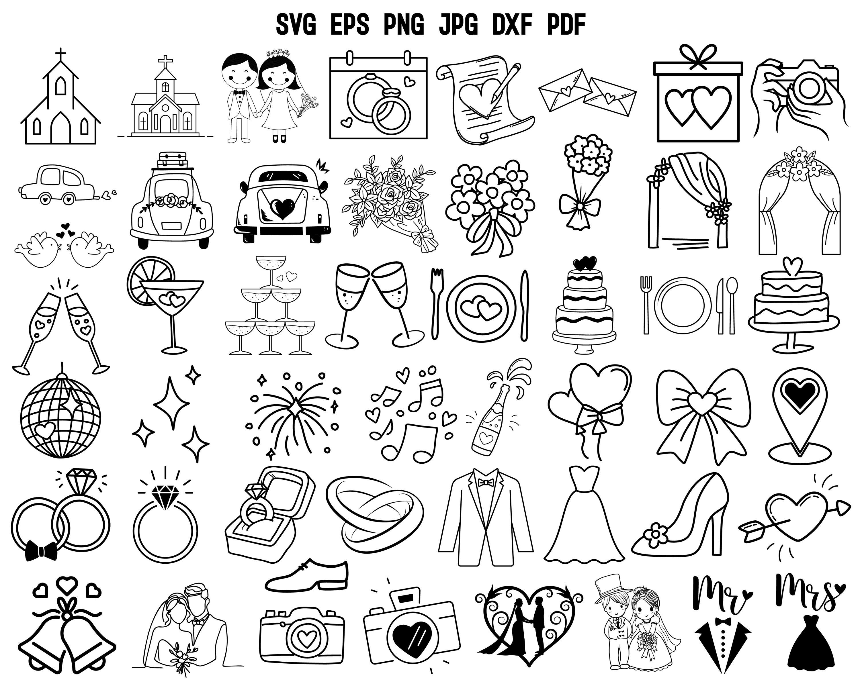 Hand drawn Wedding Icons SVG | Wedding SVG | Wedding Timeline SVG | Line Art Wedding Icons | Wedding Decor | Wedding Illustrations | Cricut