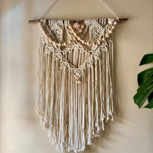 Macrame Wall Hanging with Natural Wood & Shell | Boho Wall Decor | Large Handmade Tapestry with Wooden Beads | Coastal Beach Inspired Art