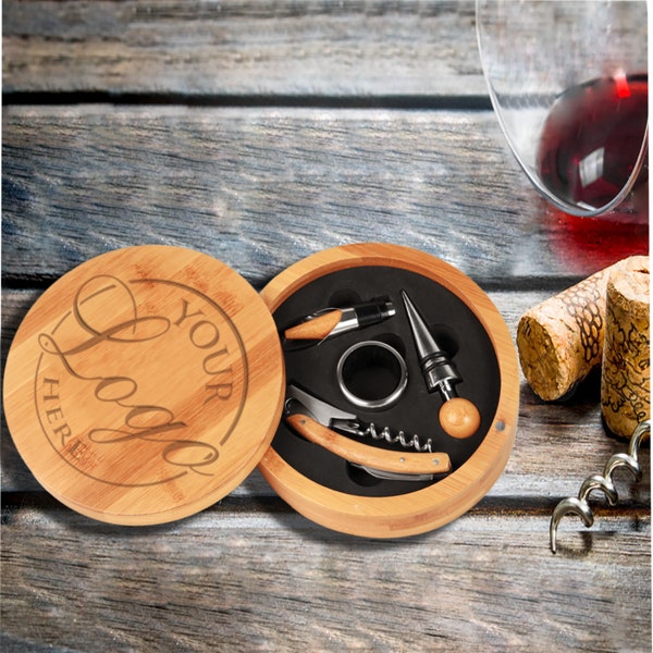 Engraved Wooden Custom Wine Accessories Gift Set | Personalized Wine Tool Set Housewarming Gift | Bamboo Wooden Wine Tool Set | Eco Friendly