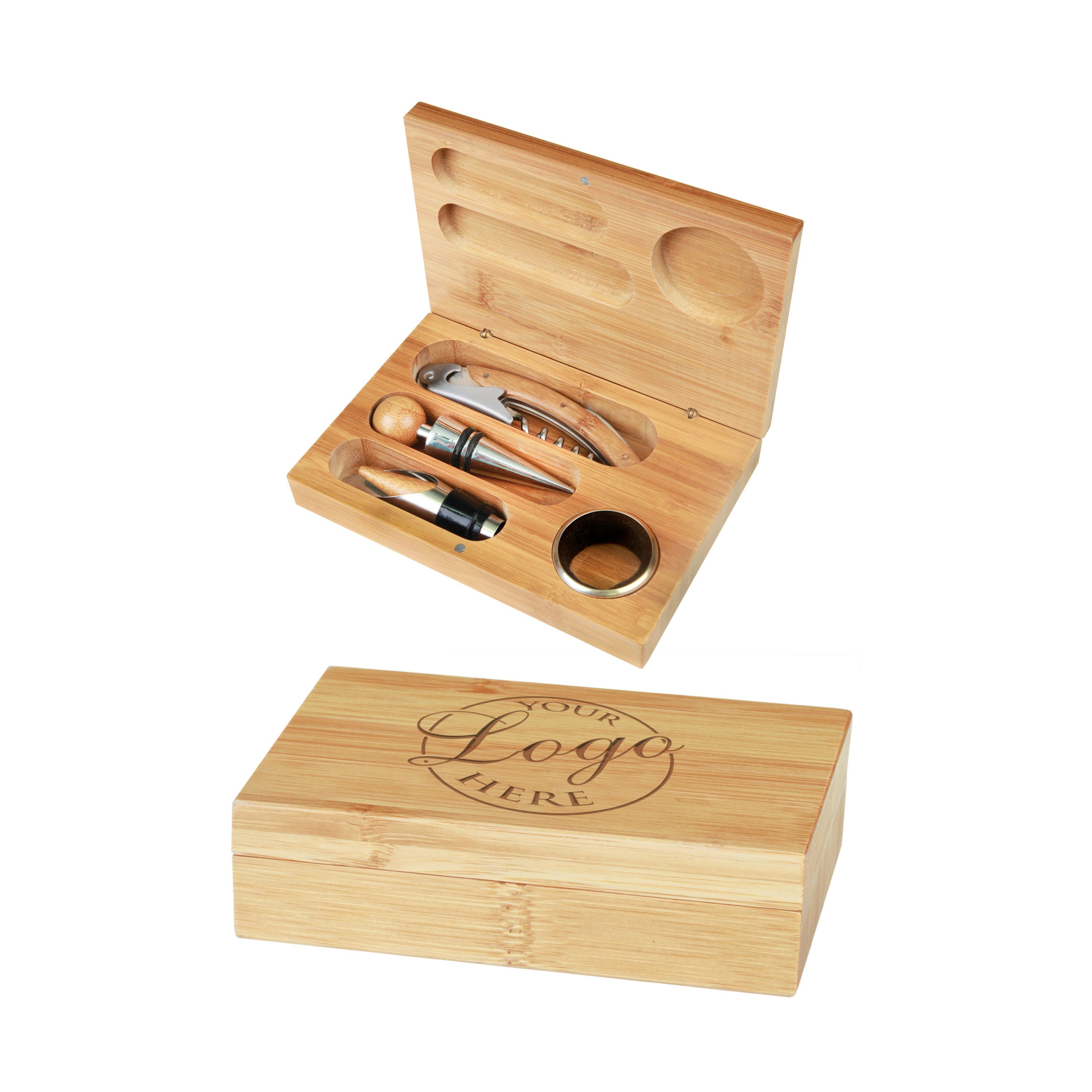Set of 4 Piece Engraved Wooden Wine Bottle Opener Kit | Personalized Wine Accessory Gift Set | Custom Wine Opener Tool Set for Wine Lovers