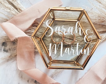 Personalized glass ring box | Stylish gold ring box | Ring box stickers | Golden wedding anniversary | Civil ceremony ring box