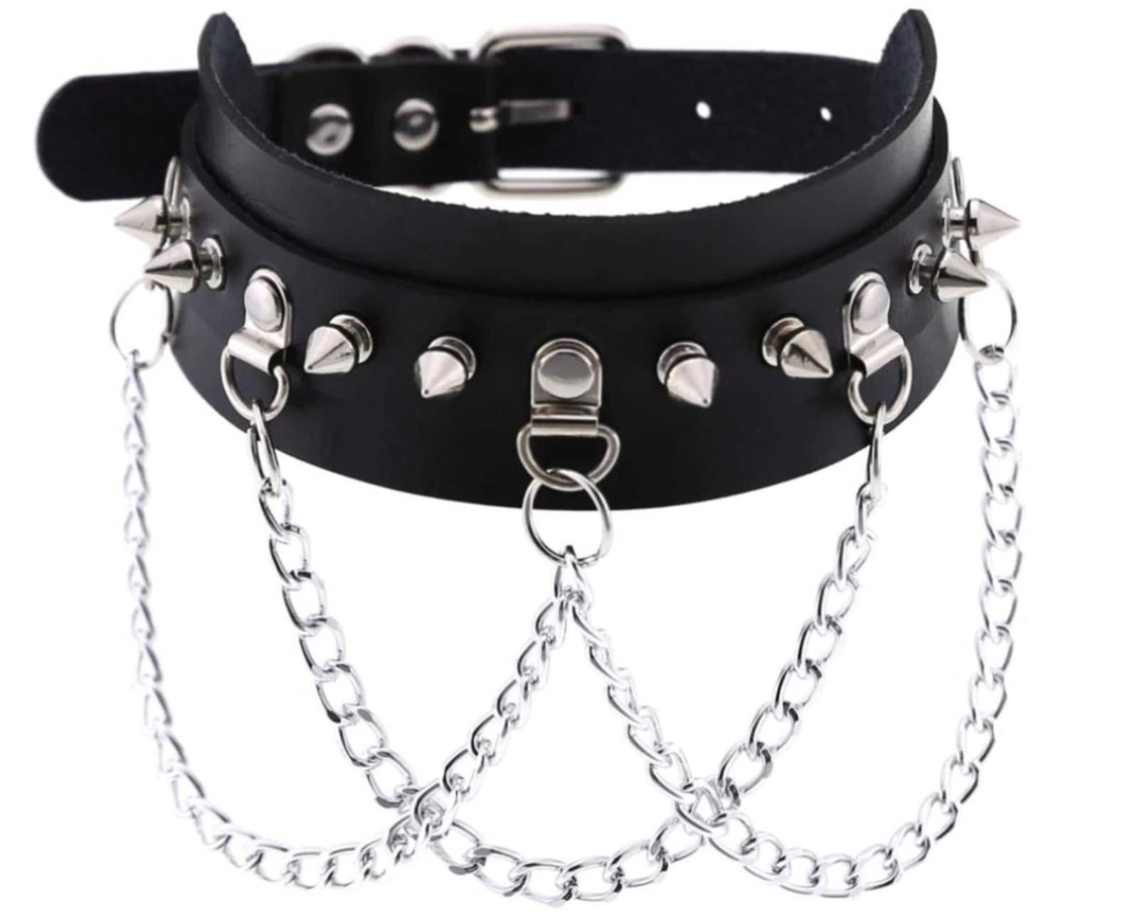 Fashion Goth Emo Choker With Spikes Collar Women Man Leather Etsy
