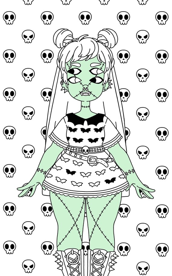 PRINTABLE MONSTER GIRLS Coloring Page Zombae Battie | Etsy