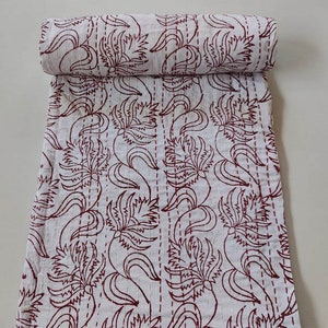Floral Kantha Quilted Hand Block Print Kantha Quilt Floral Block Print Kantha Bedspread Kantha Kantha bedding block print quilt, bedspread,