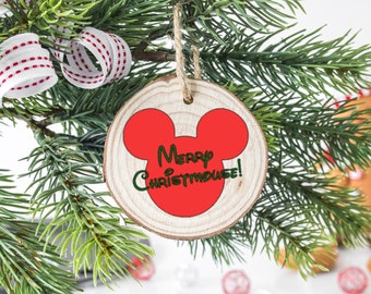 Merry Christmouse Wood Slice Mickey Inspired Ornament