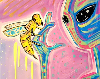 Alien and Bee Art Print