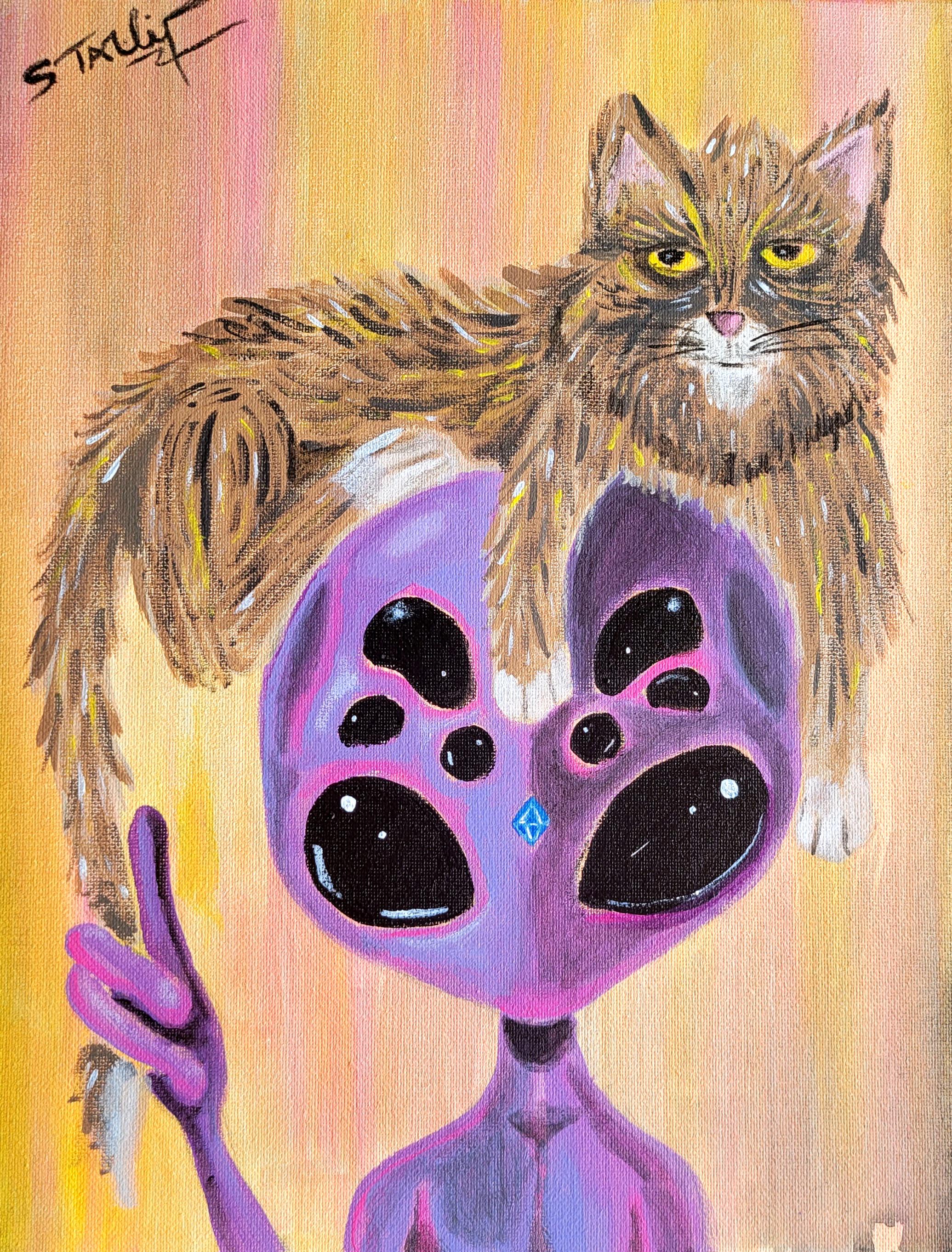 Alien With Cat Art Print - Etsy