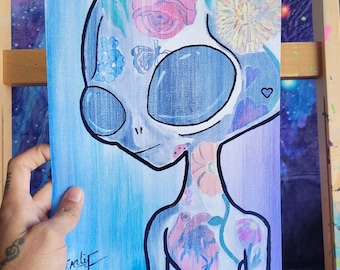 Alien et fleurs Impression artistique