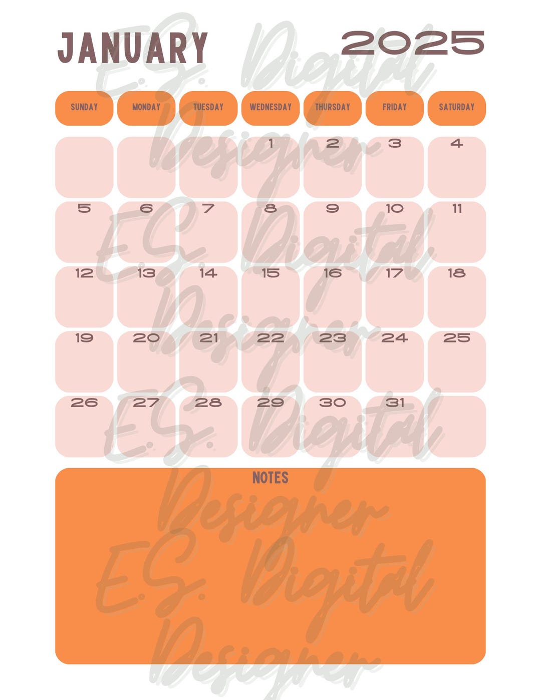 2025 Monthly Printable Planner Pink and Orange | Printable Monthly ...