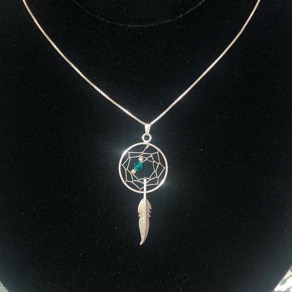 Sterling Dreamcatcher Necklace, 20mm Handwoven w/Swarovski crystals