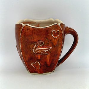 Handmade Ceramic Swan Mug, Red, Stoneware Pottery, Wheel Thrown, 300 ml