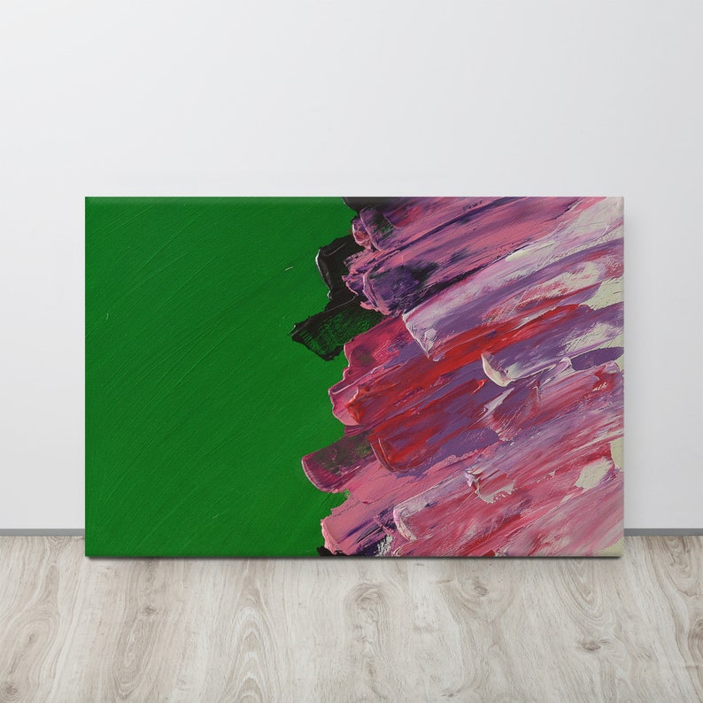 Watermelon Color Canvas, Green Pink, Abstract Shapes Painting, Pink Decor, shops Kitchen Wall Art