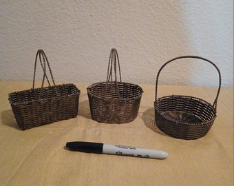 3 metal silver baskets small