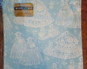 Vintage wedding gift wraps wrapping paper 2 sheets pack approx 20x30inches American greetings bond paper blue