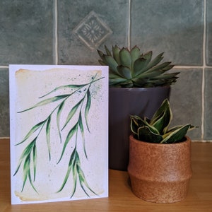 Carte de voeux A6 Willow, petit format. Aquarelle. Blanc à l'intérieur. Parfait pour dire bonjour, joyeux anniversaire, penser à vous, vous manquer, sympathie
