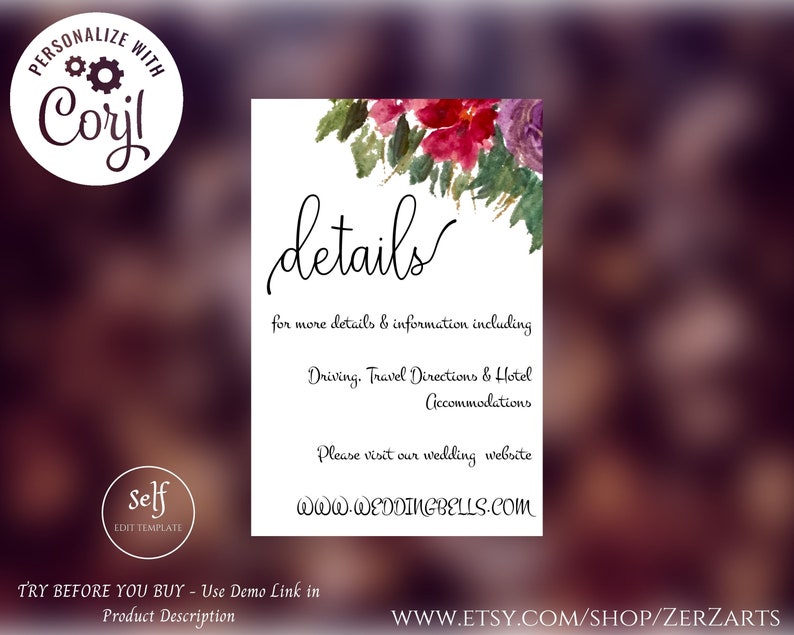 Red Floral Wedding Template Set Printable Minimalistic Digital Print Corjl Editable Invitation Rsvp Details Card TRY BEFORE You BUY
