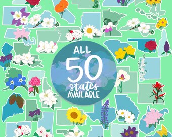 State Flower Stickers Run The 50 States Waterproof Sticker // Runners Half Marathoners Trail Ultra Marathoners Half Fanatics Marathon Maniac