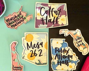 Custom State Flower Race Waterproof Sticker //  Runners Half Marathoners Trail Marathoners Ultra Marathoners Half Fanatics Marathon Maniacs