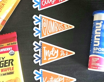 Custom Race Pennant Waterproof Sticker // Runners Half Marathoners Trail Marathoners Ultra Marathoners Half Fanatics Marathon Maniacs
