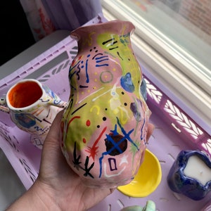 Hand-Built Ceramic Table Vase in Patchwork 02