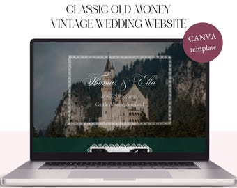 Bearbeitbare Canva-Hochzeitswebsite-Vorlage – Vintage-Hochzeitswebsite im Stil des alten Geldes – Einfache DIY-Hochzeitswebsite für Paare – Dunkelgrün & Klassisch
