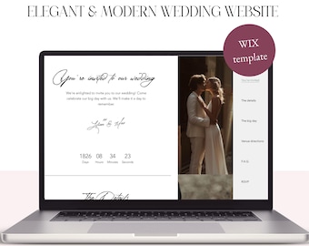 Elegant and modern Wix wedding website template – Online RSVP – Handwritten font & modern design – Wix wedding website with lots of photos