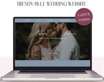 Editable Canva Wedding Website Template – Luxe Personal Wedding Site with Blue Theme – Digital RSVP + Info Pages – Instant Download