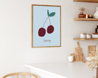 Cherry-Digital Prints-Wall Art Print-Illustration Art-Downloadable Print-Kids Art Prints-Kitchen Decor-Cute Wall Art-Bright Art