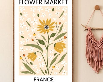 Flower Market France Art Print |  | Botanical Art | Floral Illustration Home Decor Wall Gallery Contemporary | Spring Summer Garden Gift