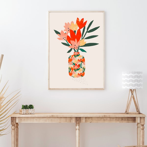 Boho Flowers Art Print | Vintage Floral Botanical Painting | Botanical Contemporary Illustration | Home Decor Wall Gallery Contemporary Gift