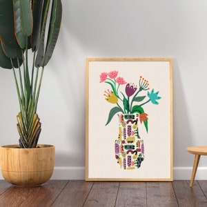 Vintage Flowers Art Print Abstract Painting Botanical Art Floral Illustration Mid-Century Modern Art Gift Wall Gallery Retro Pattern image 2