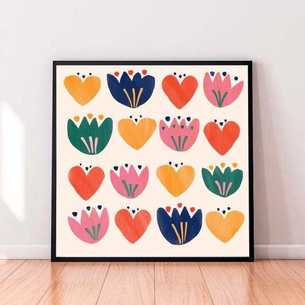 Love Tulips Floral Art Print / Ilustración botánica / Love Florals / Vintage Retro Wall Art / Wall Gallery / Nursery Flowers / Valentines