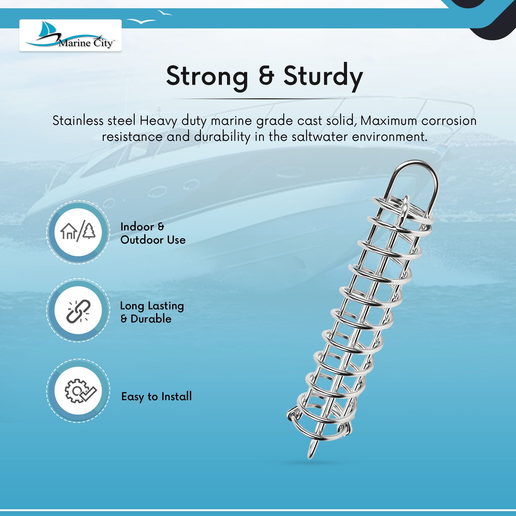 MARINE CITY Boat Anchor Dock Line Stainless-Steel Mooring Spring 10-3/4 Inches 