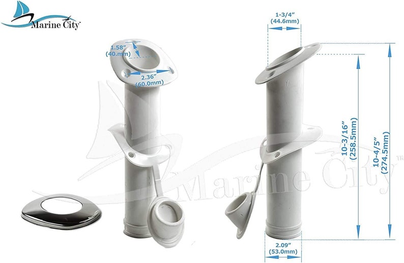 Marine City 30 Degree White Nylon Flush Mount Rod HolderU.V 4 Pcs Stabilized with Cap Cover and 316 Stainless Steel Gasket