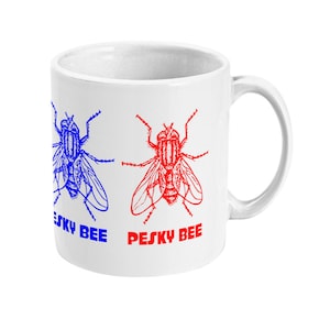 Pesky Bee Mug: DHMIS Inspired Fan Art, Red & Blue Design