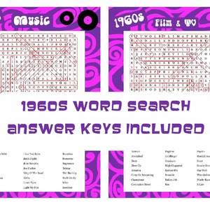 1960s Music & Film Word Search Puzzles (PDF) - Etsy