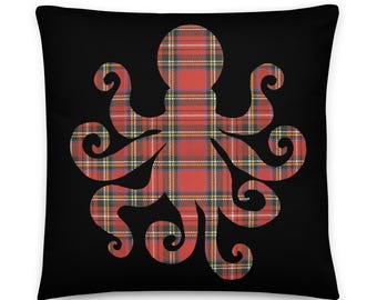Tartan Octopus Pillow/Cushion, 2 Sizes Available