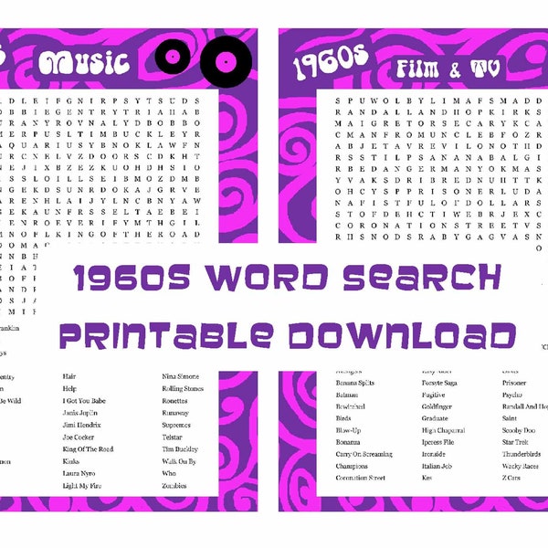 1960s Word Search Etsy UK