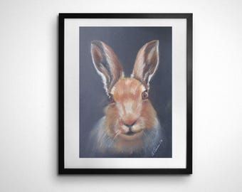 Printable Hare Pastel Drawing, Digital Download, PNG File