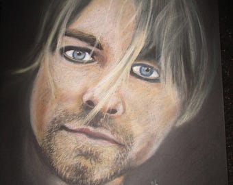 Pastel Sketch Of Kurt Cobain, A4 Size, Original Artwork, Hand-Drawn